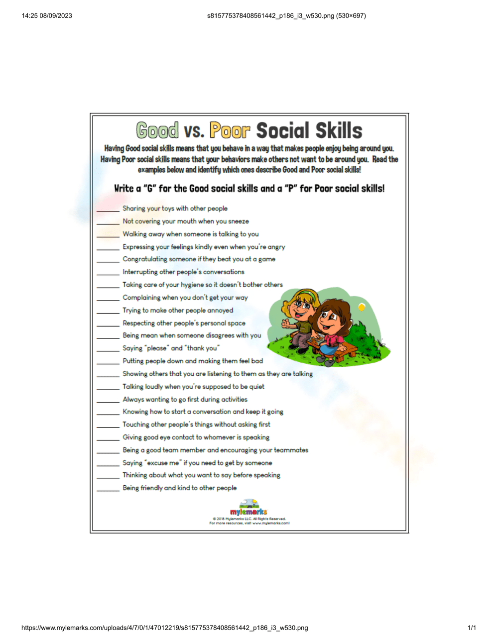 Good and Poor Social Skills - Page 1