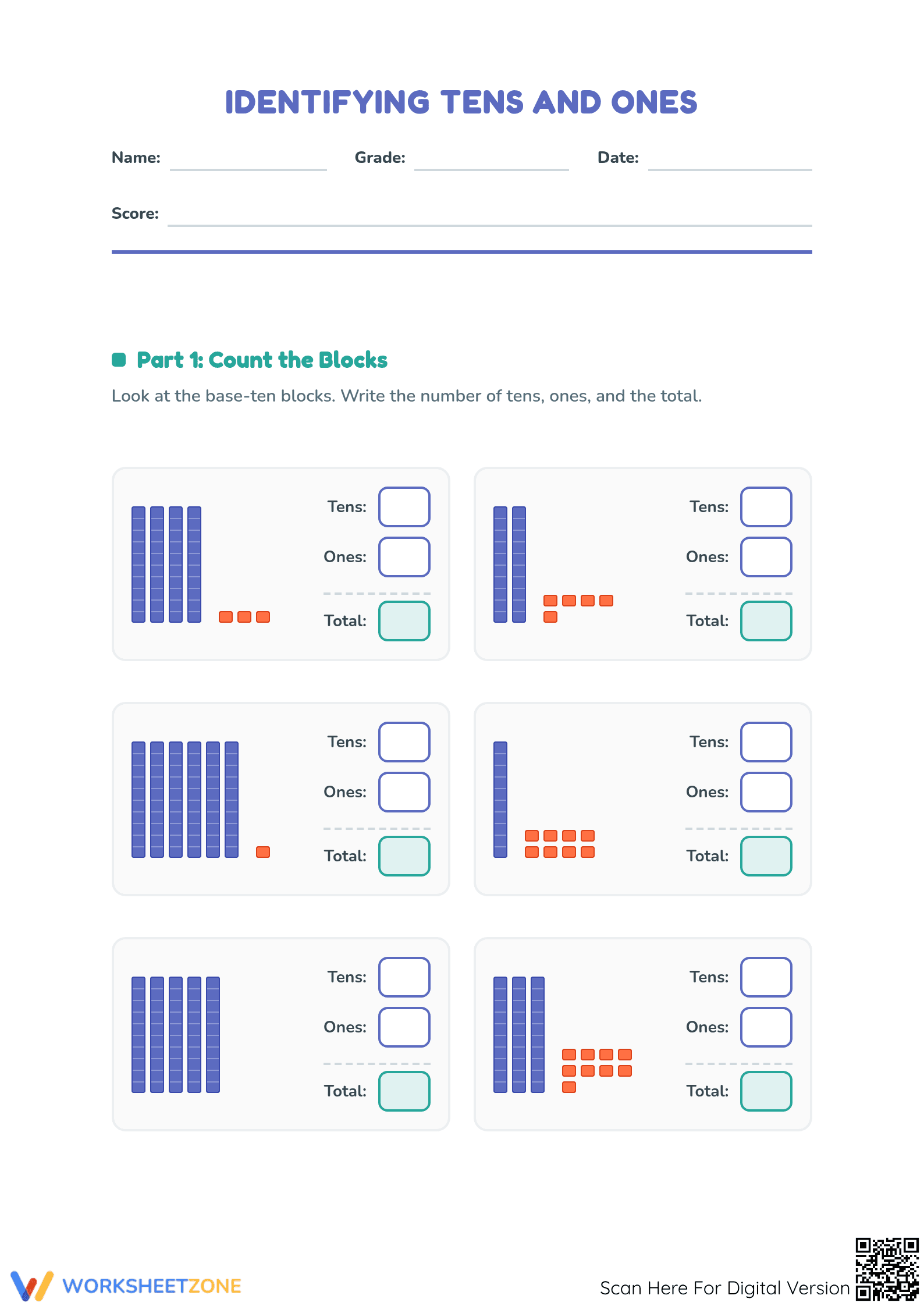 Identifying Tens and Ones Worksheet | Grade 1 Printable - Page 1