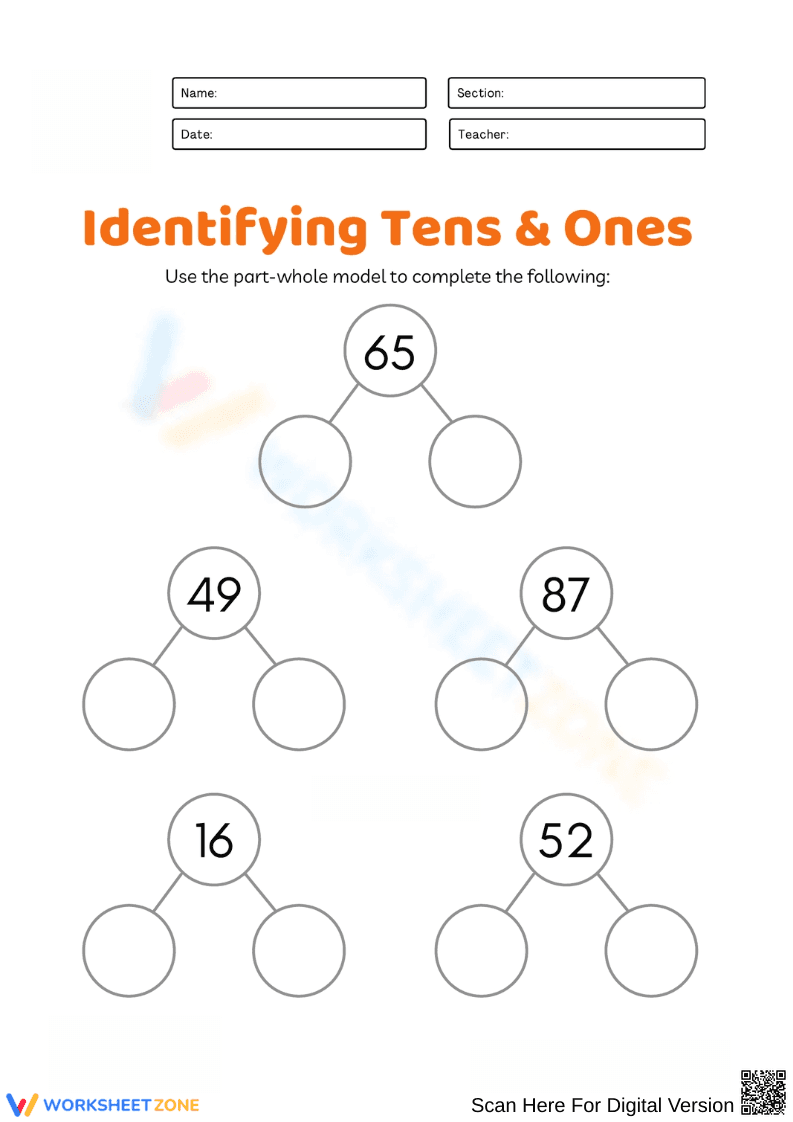 Tens and Ones Place Value Worksheet - Page 1