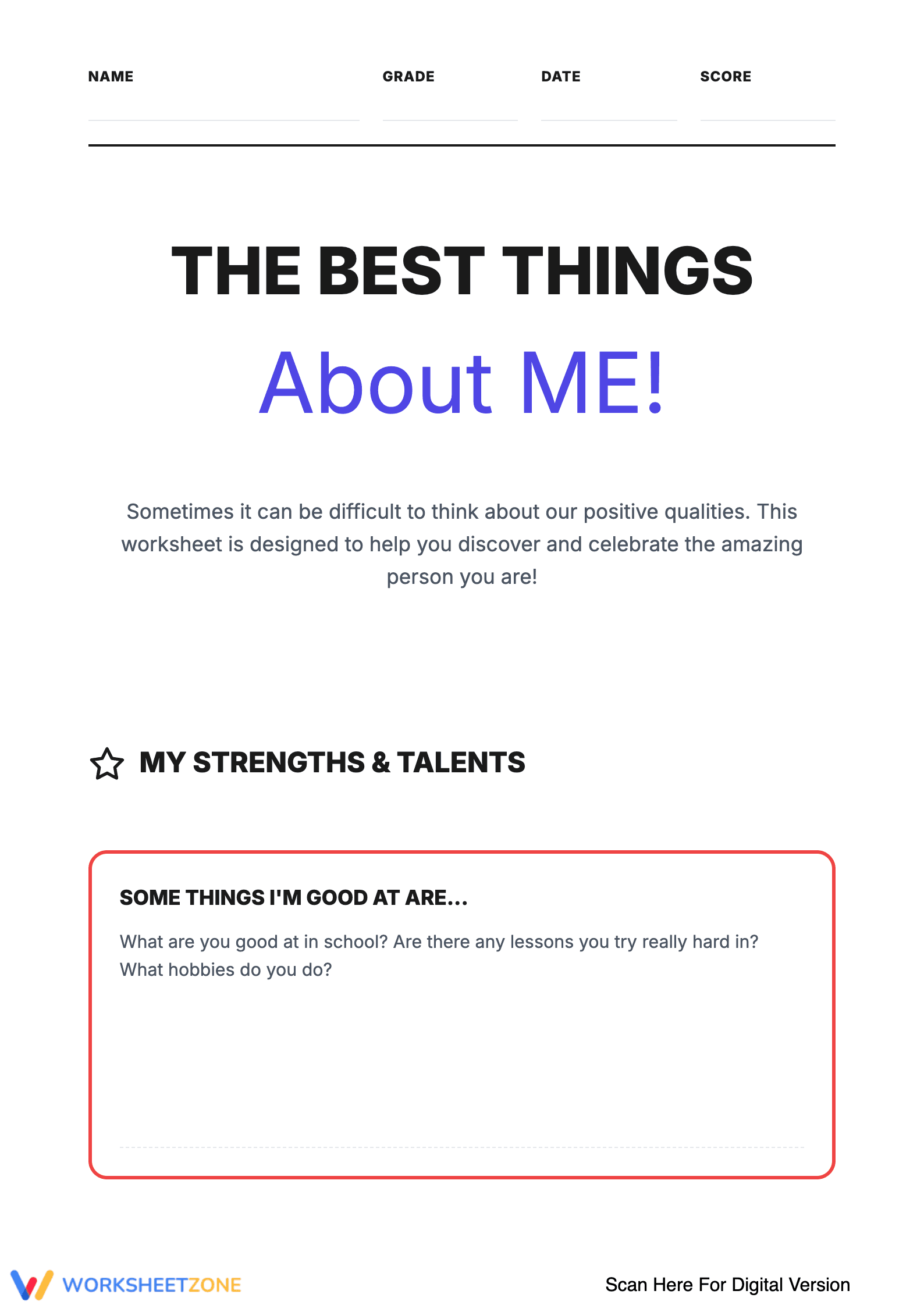 The Best Things About Me Worksheet - Page 1