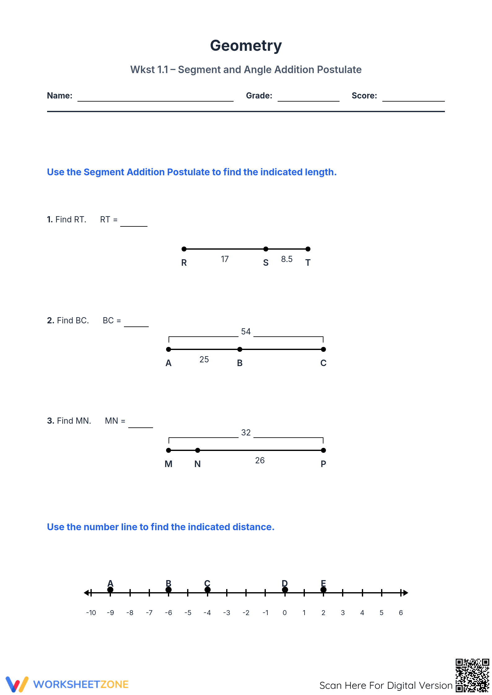 Printable Segment & Angle Addition Worksheet | Grade 8 Math - Page 1