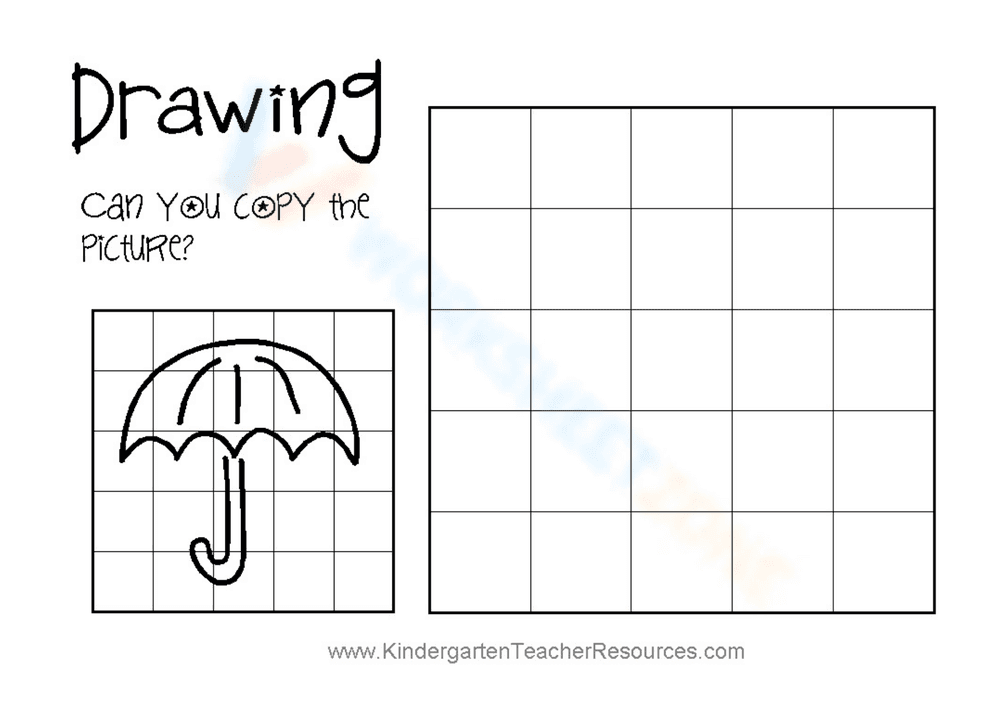 Umbrella Grid Drawing Worksheet | Grade K-3 Essential - Page 1