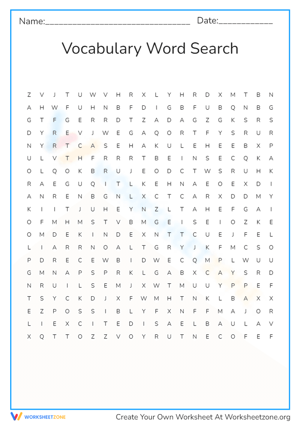 Grade 9 Vocabulary Word Search — Printable No-Prep Worksheet - Page 1