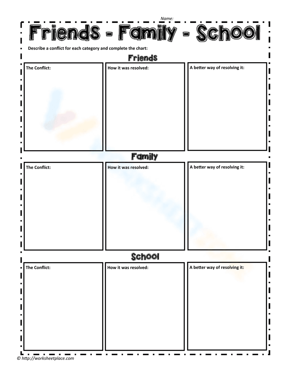 Printable Conflict Resolution Worksheet | Grade 6-9 - Page 1