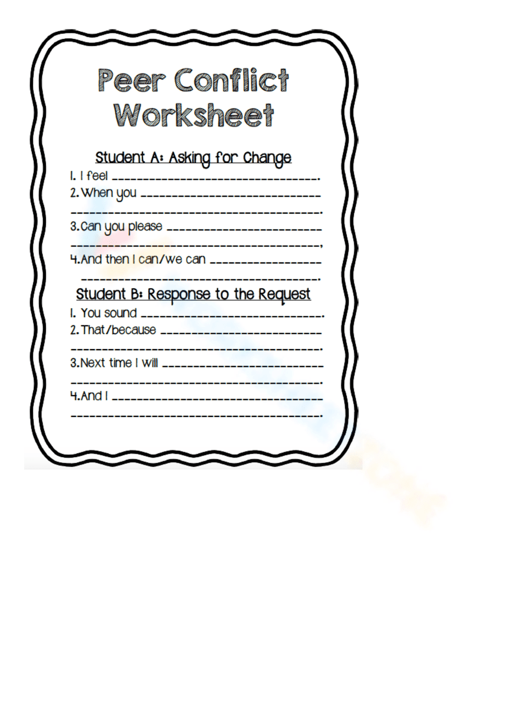 Peer Conflict Worksheet | Essential Grade 6-9 Guide - Page 1