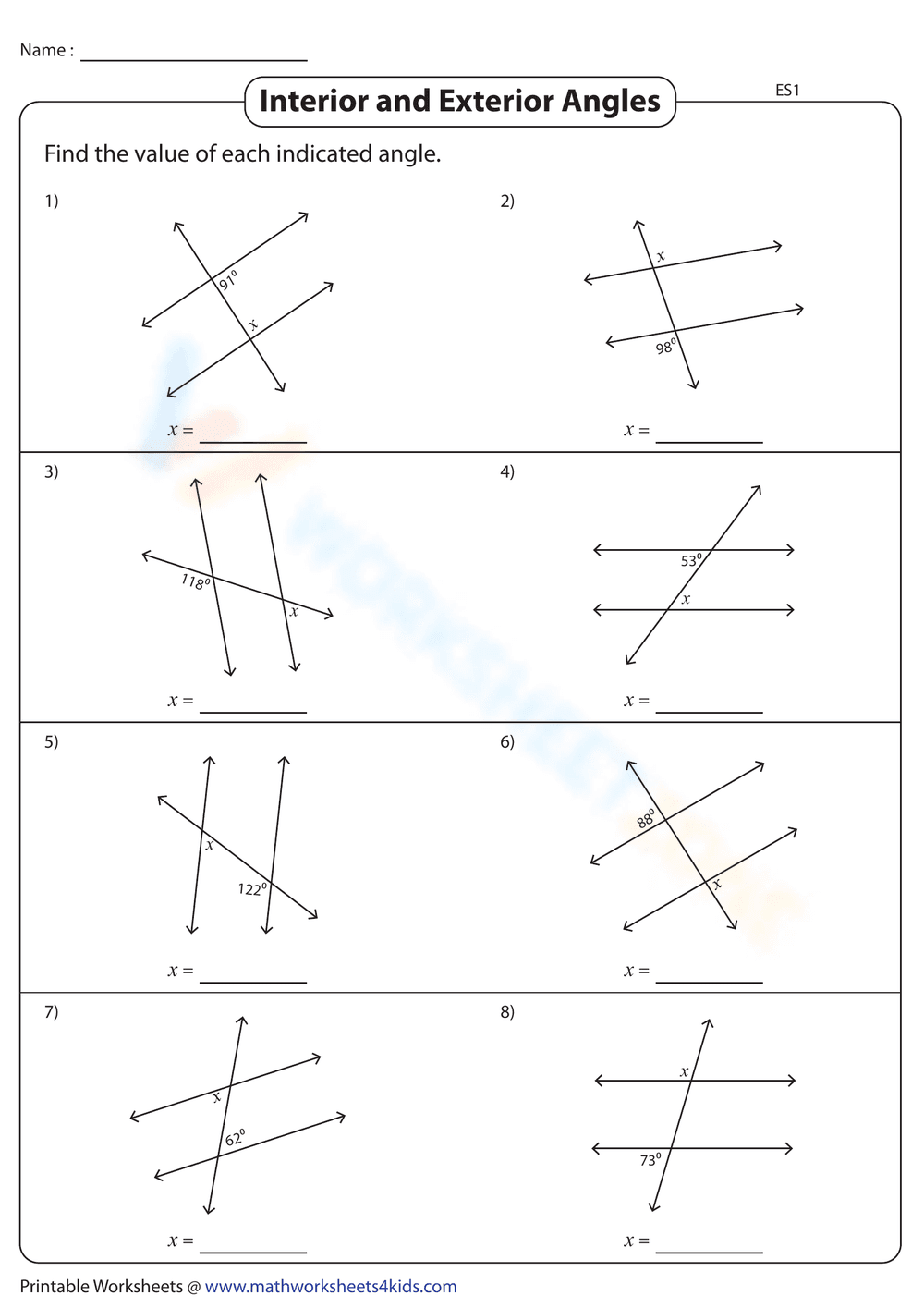 Interior and Exterior Angles - Page 1