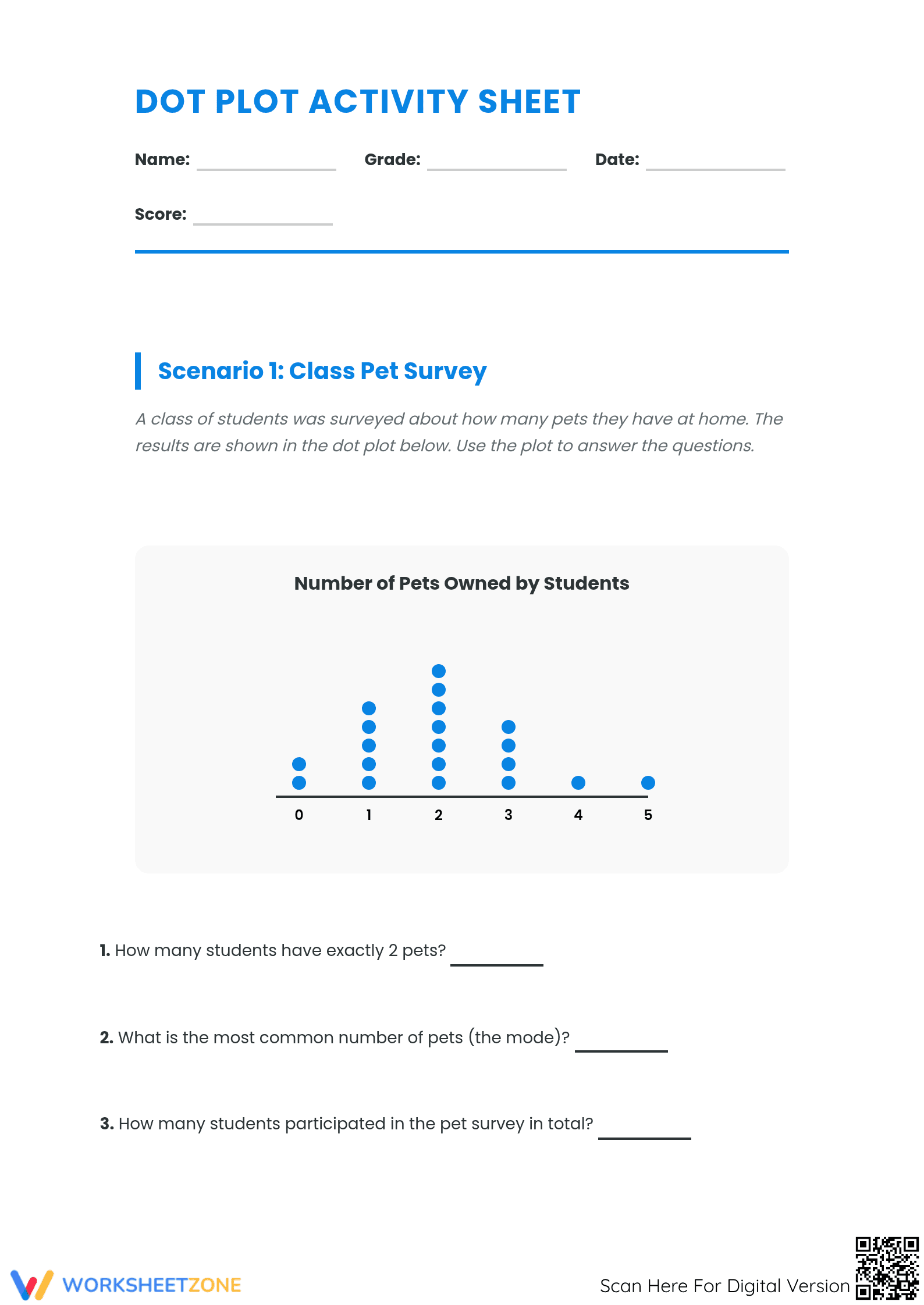 Grade 6 Dot Plot — Printable No-Prep Activity Sheet - Page 1