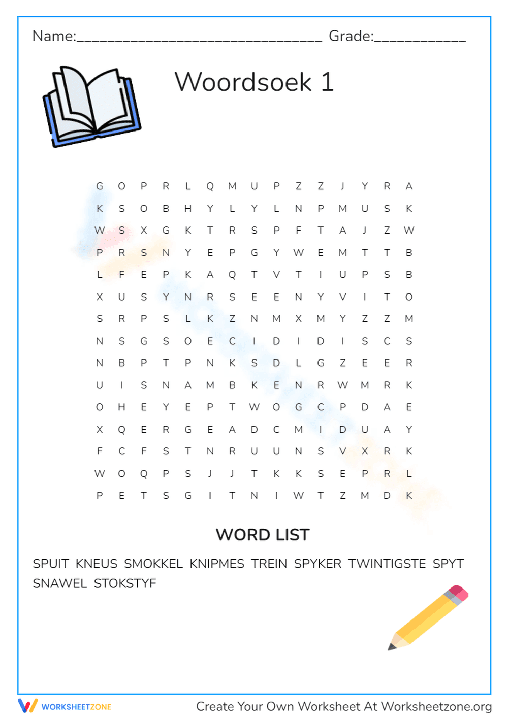 Afrikaans Word Search | Grade 2 Essential Worksheet - Page 1
