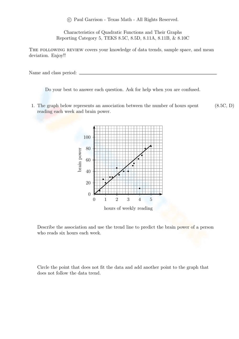 8th Grade Data Analysis Review - Page 1