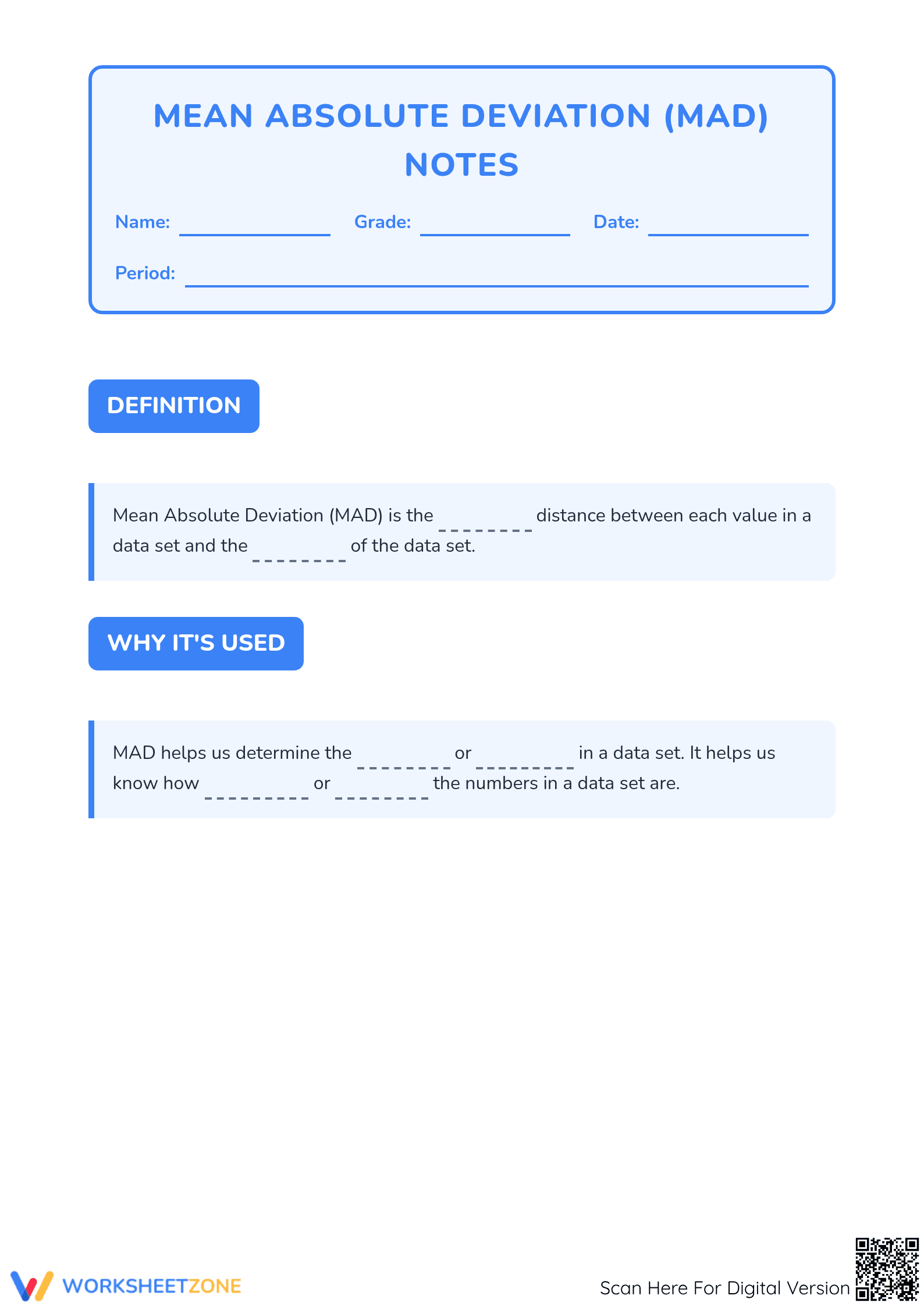 Printable Mean Absolute Deviation Notes | Grade 6-8 Math - Page 1