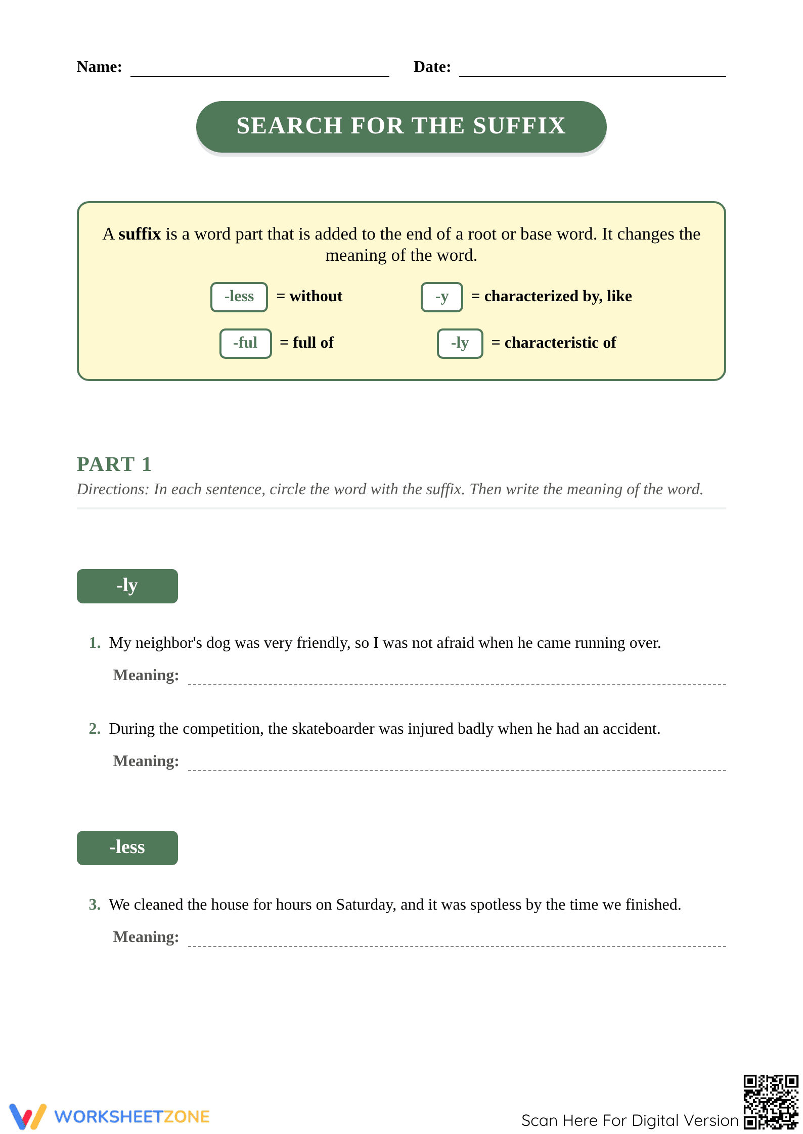Suffix Practice Worksheet | Grade 3 Essential Grammar - Page 1