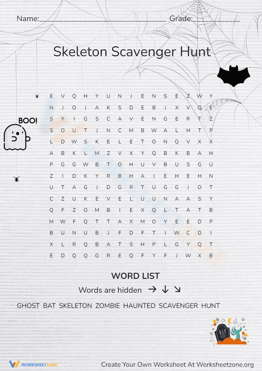 Halloween Word Search: Skeleton Scavenger Hunt - Grades 2-4 - Page 1