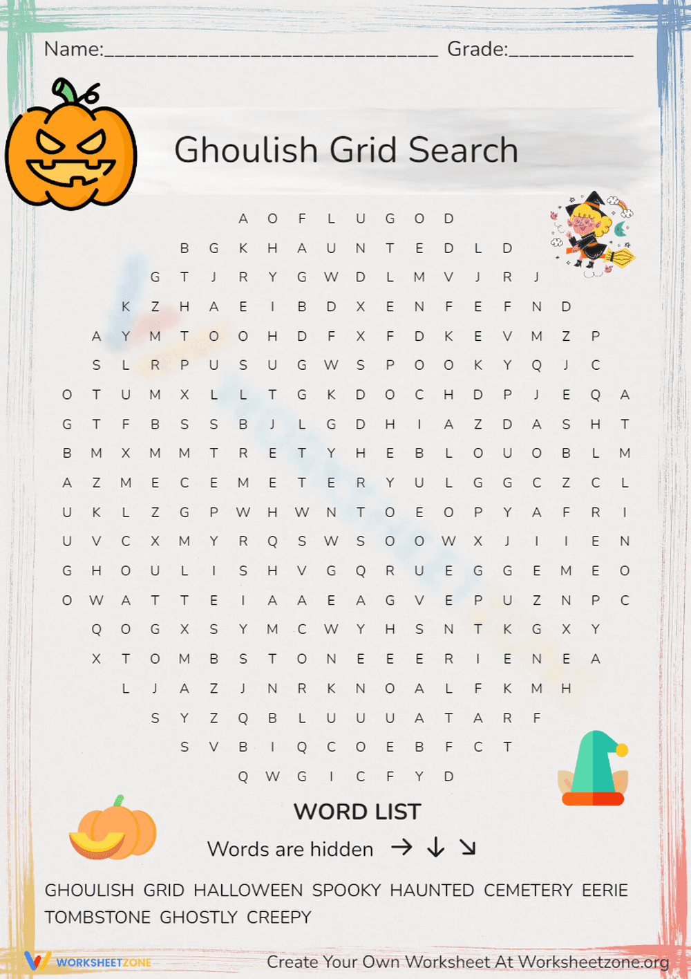 Printable Halloween Word Search Activity | Grade 3 - Page 1