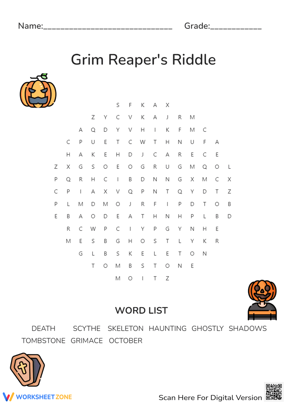 Grim Reaper's Riddle Word Search - Page 1