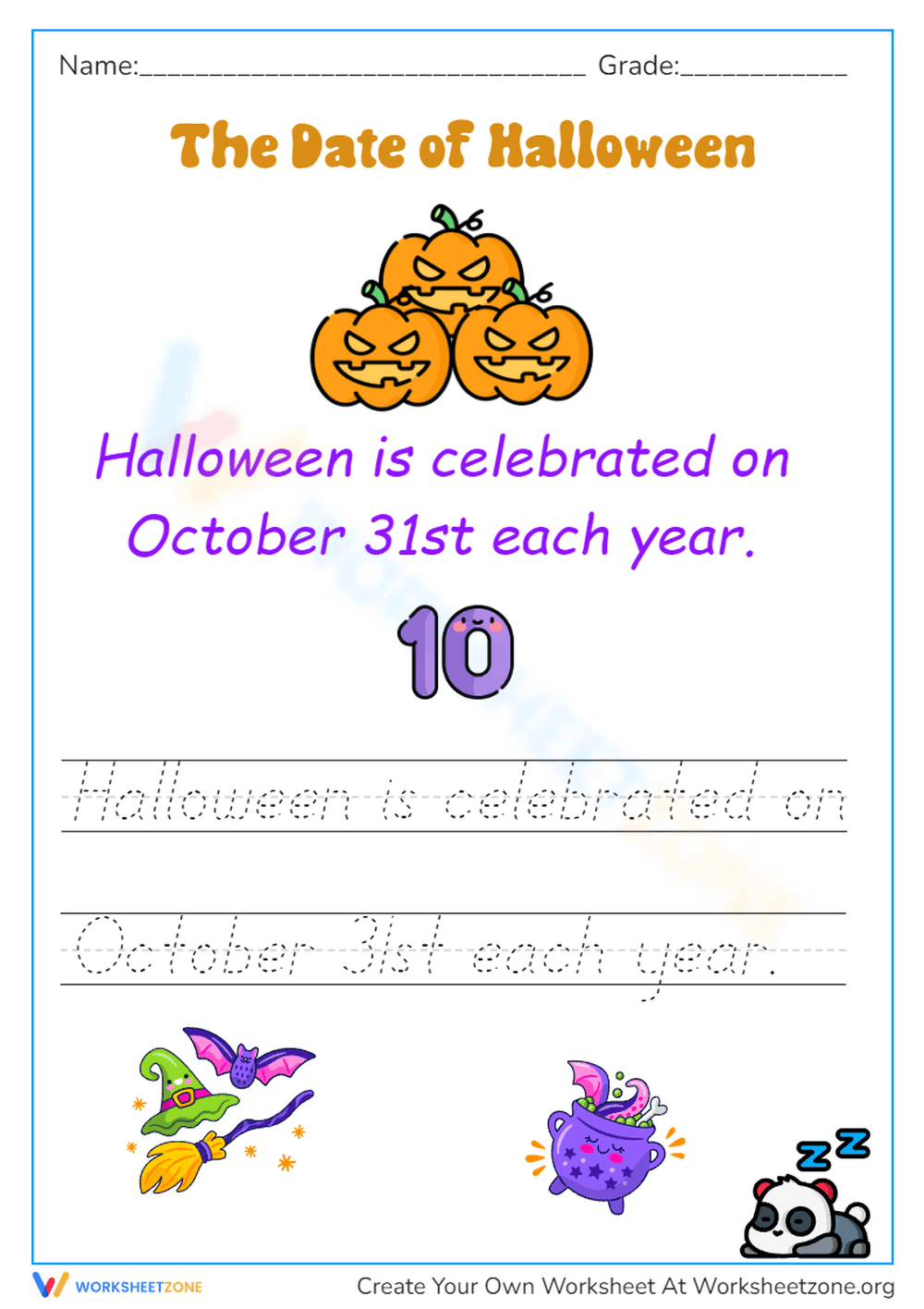 Halloween Cursive Writing Worksheet | Grade 2 Printable - Page 1