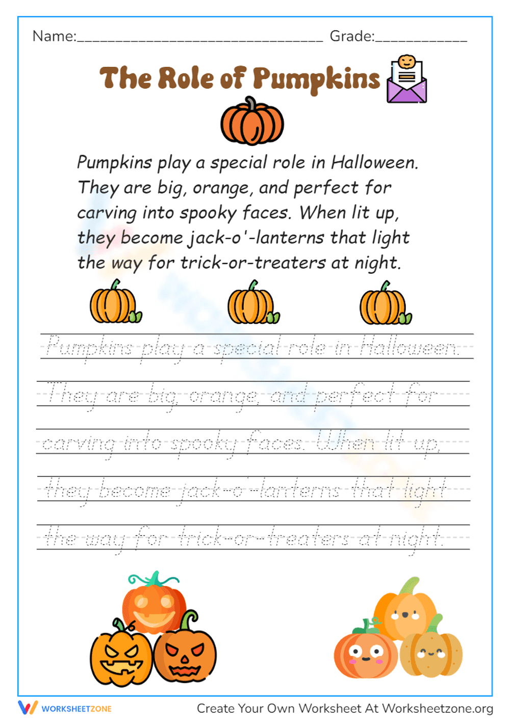 Halloween Pumpkins Cursive Writing - Page 1