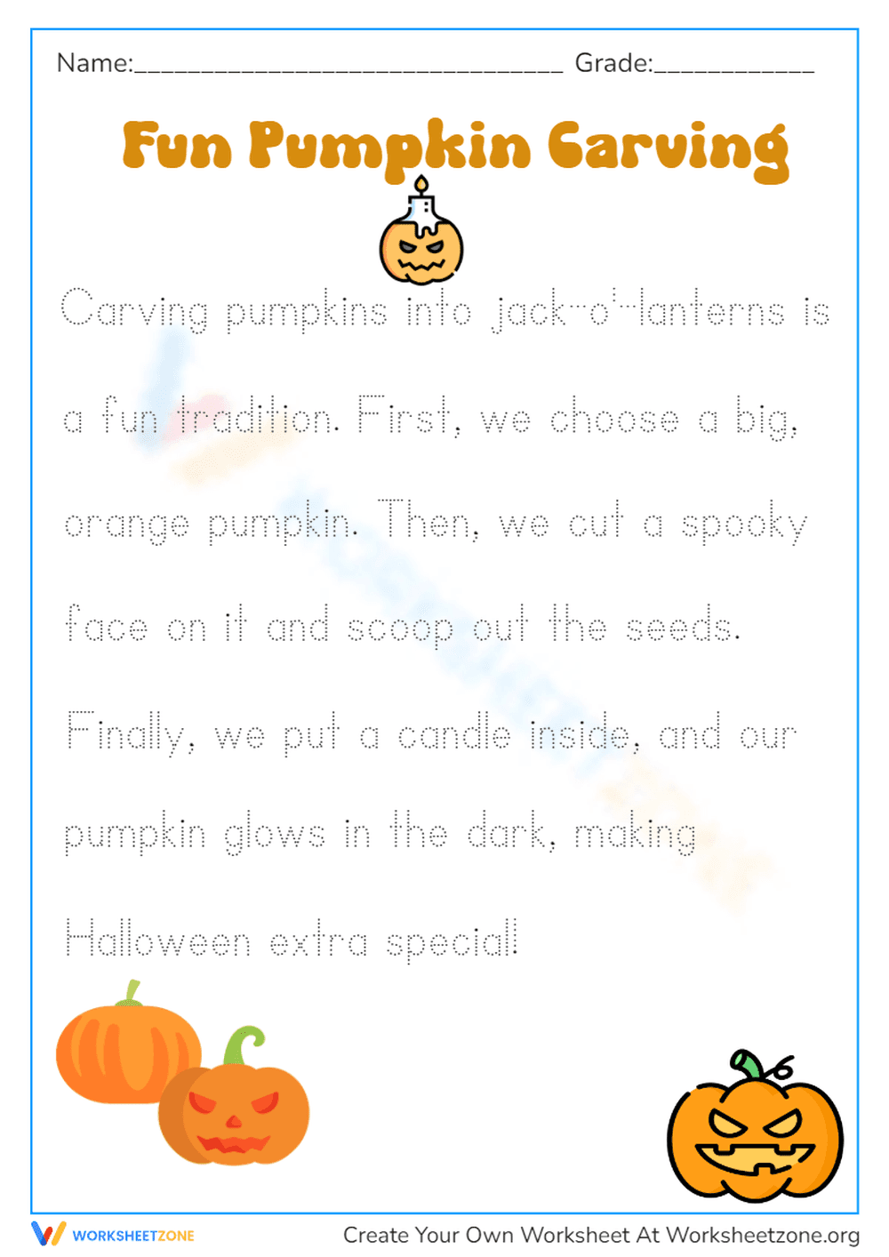 Pumpkin Carving Handwriting Practice - Halloween Fun! - Page 1
