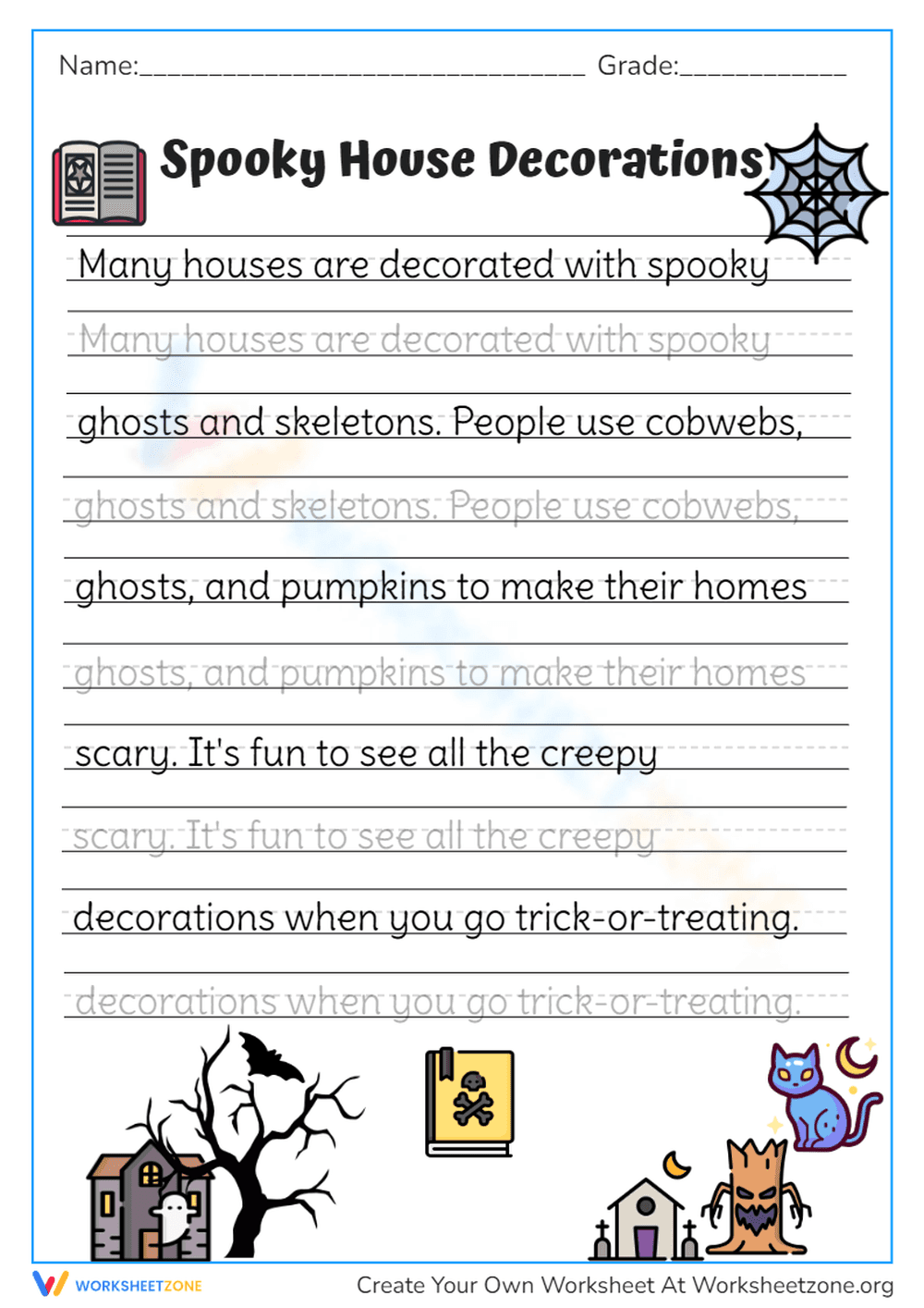 Halloween Handwriting Practice: Spooky House Decorations! - Page 1