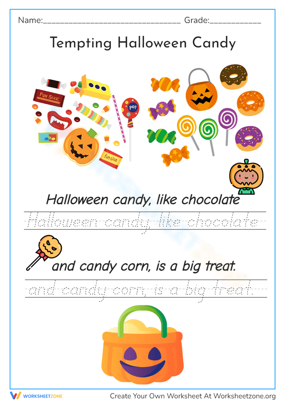 Halloween Candy Cursive Writing | Printable Grade 2 - Page 1