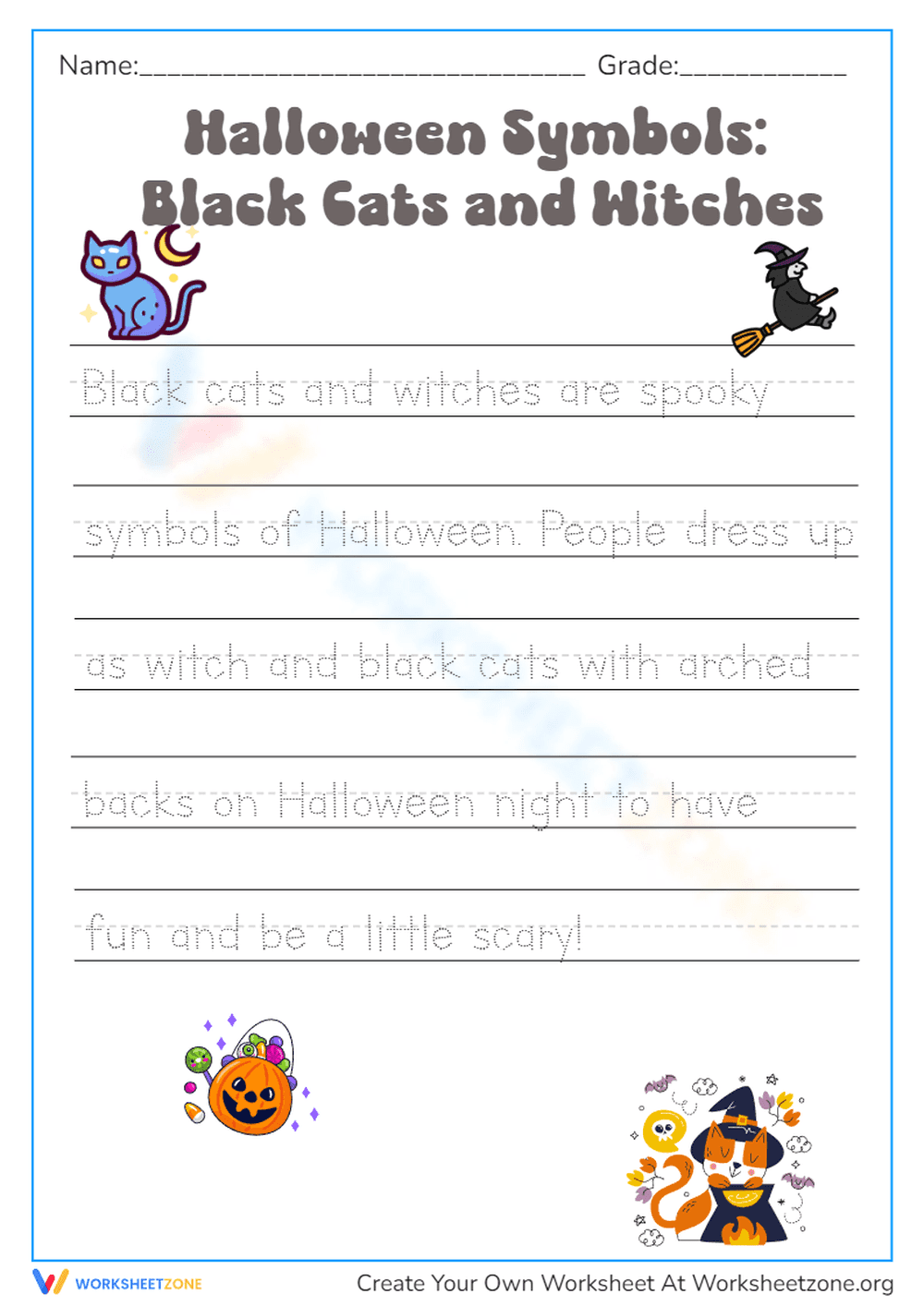 Halloween Writing Practice: Black Cats & Witches Tracing Fun - Page 1