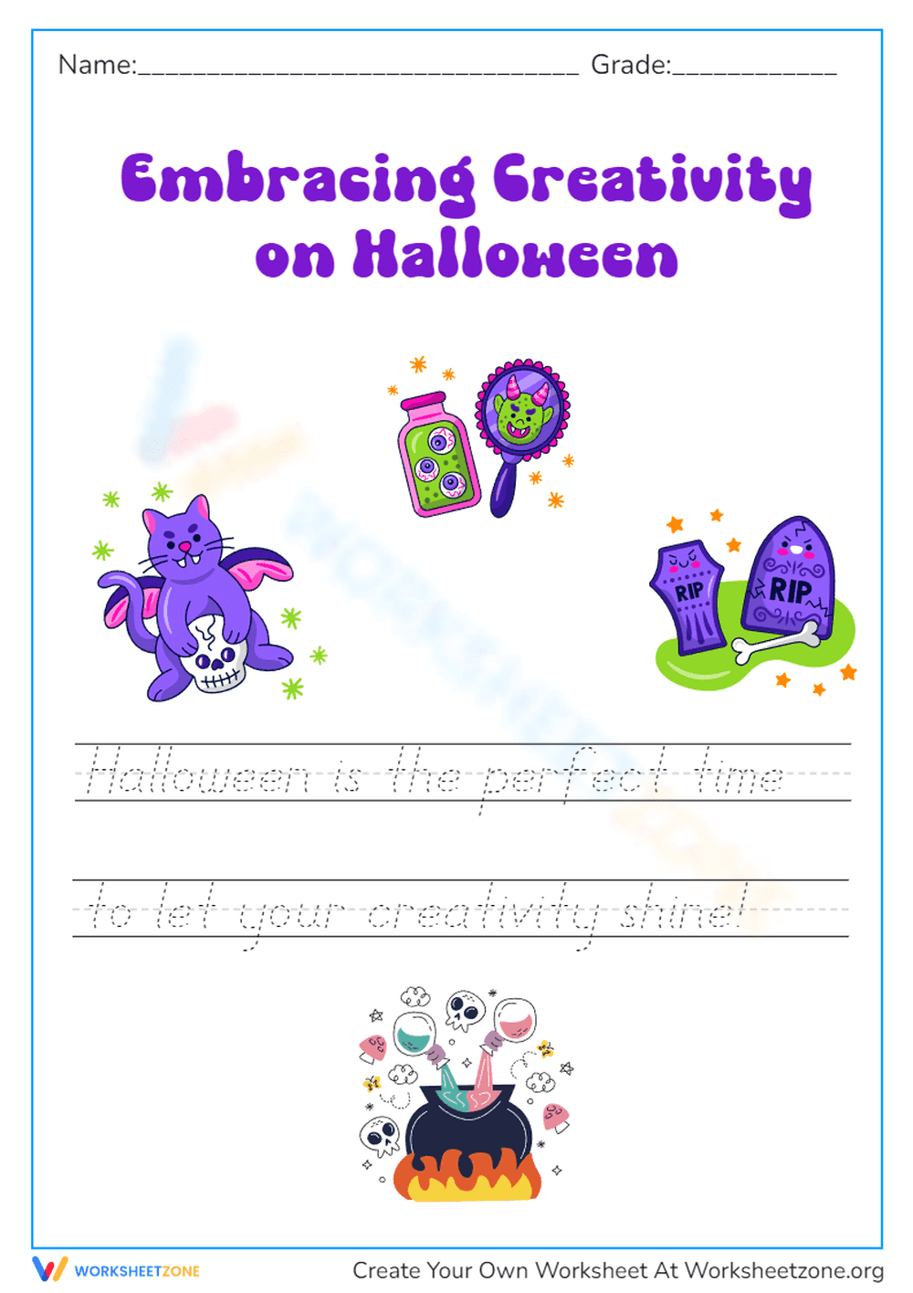 Halloween Cursive Worksheet | Printable Grade 2 - Page 1