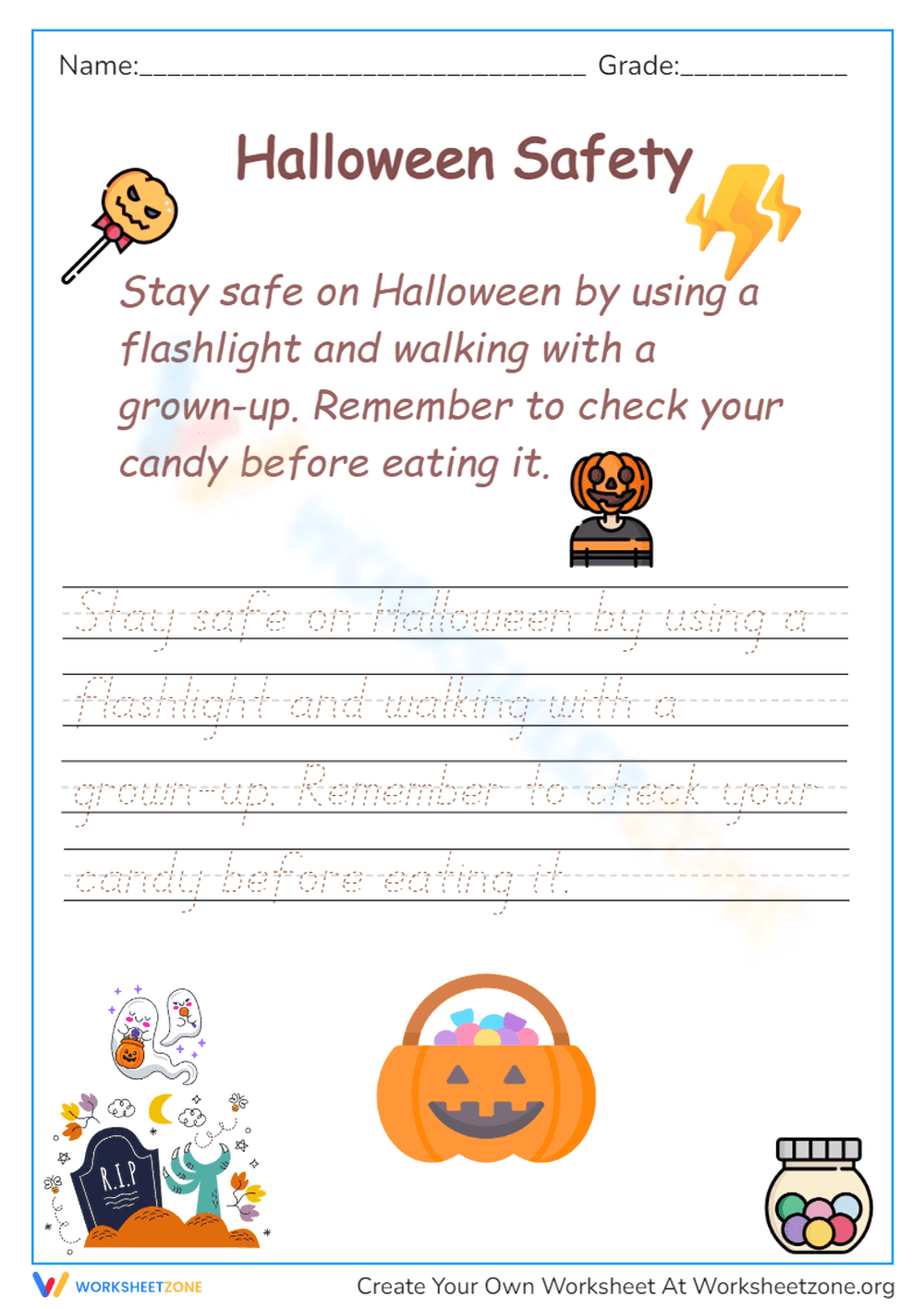 Halloween Safety Cursive Writing | Grade 2 Printable - Page 1