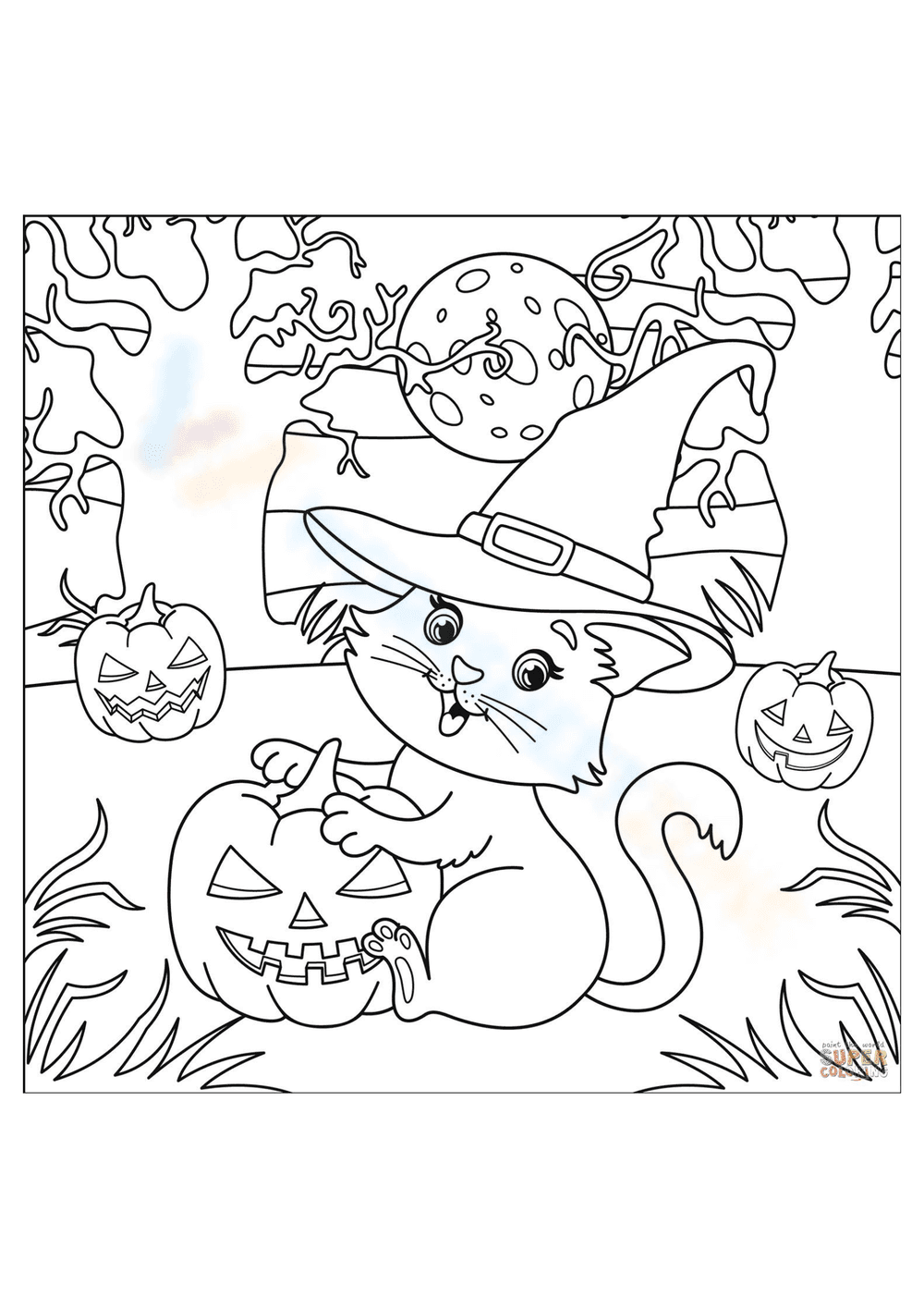 Black Cat Coloring: A Halloween-Themed Worksheet - Page 1