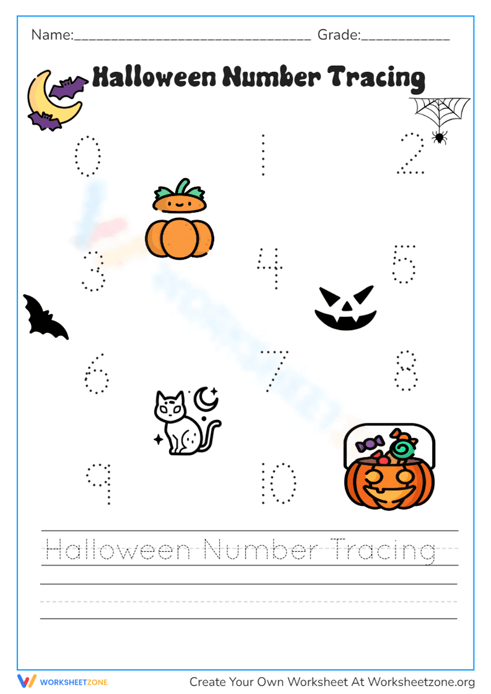 Halloween Number Tracing Printable | Grade K Math - Page 1