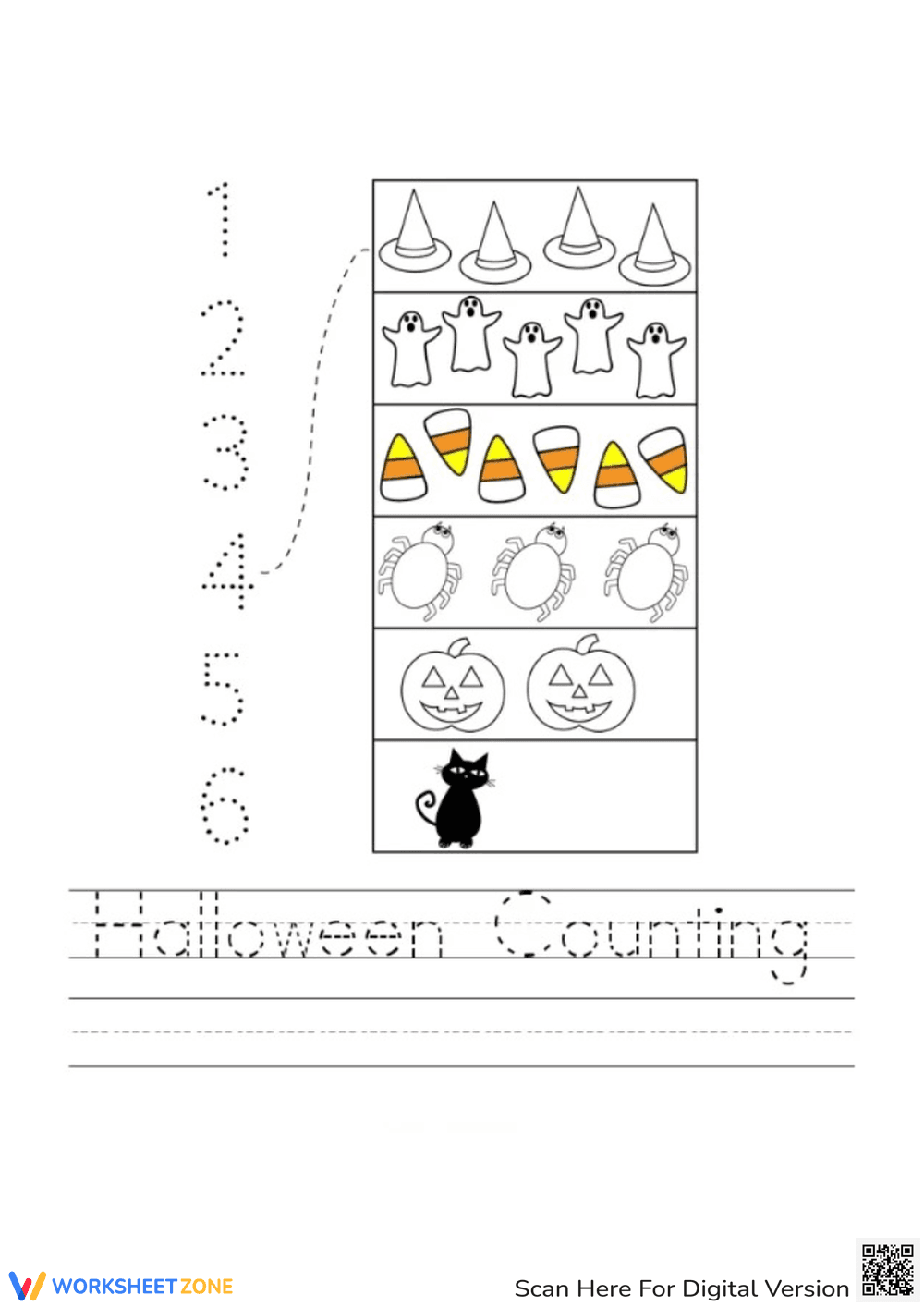 Kindergarten Counting Worksheet — Printable Halloween Math - Page 1