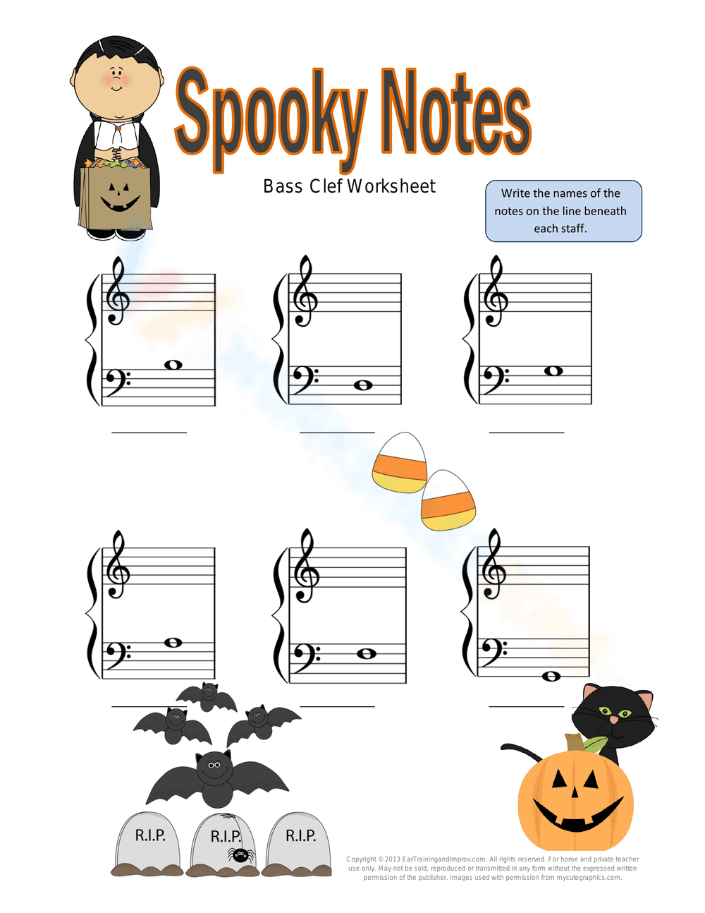 Spooky Notes for Bass Clef Music - Page 1
