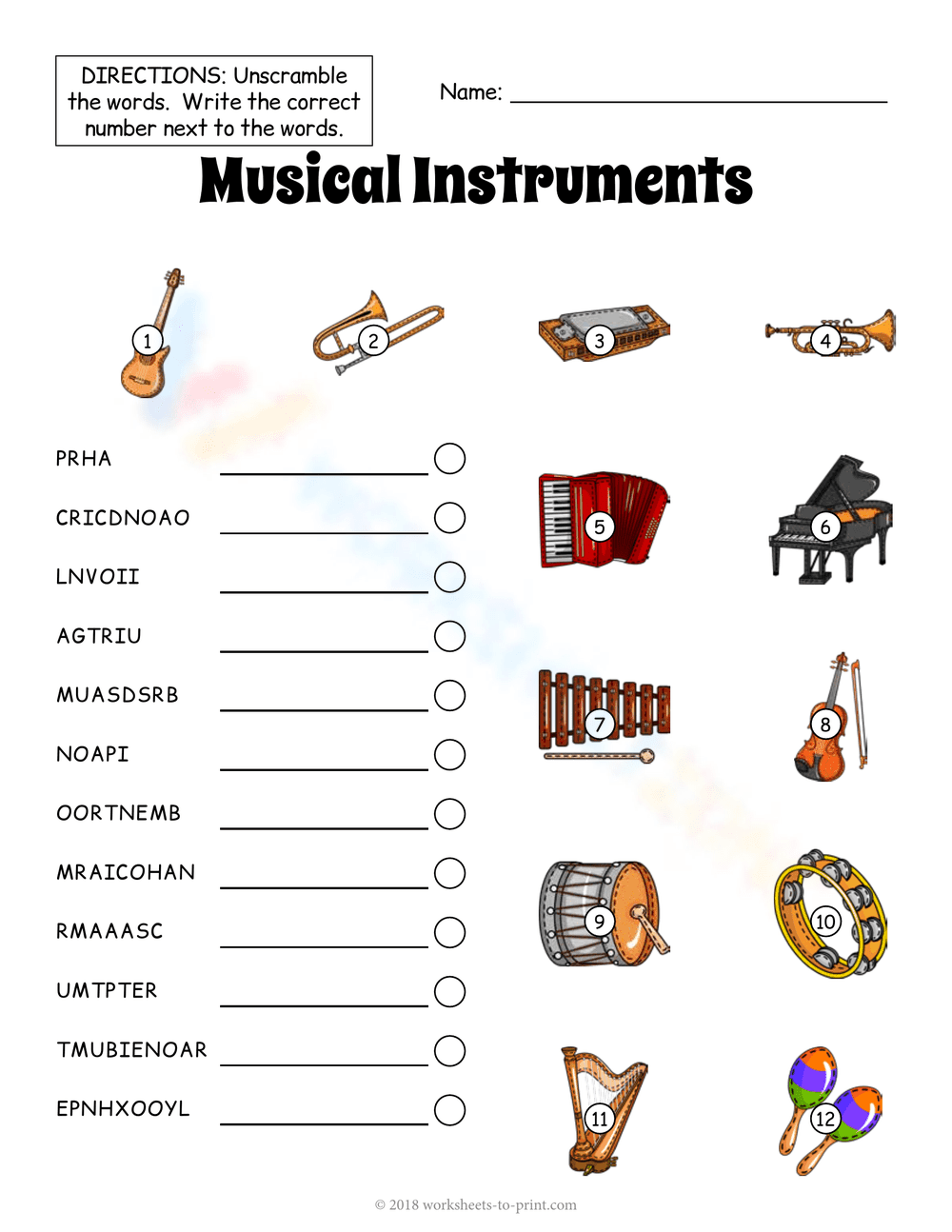 Learn Musical Instruments Vocabulary with This Worksheet - Page 1