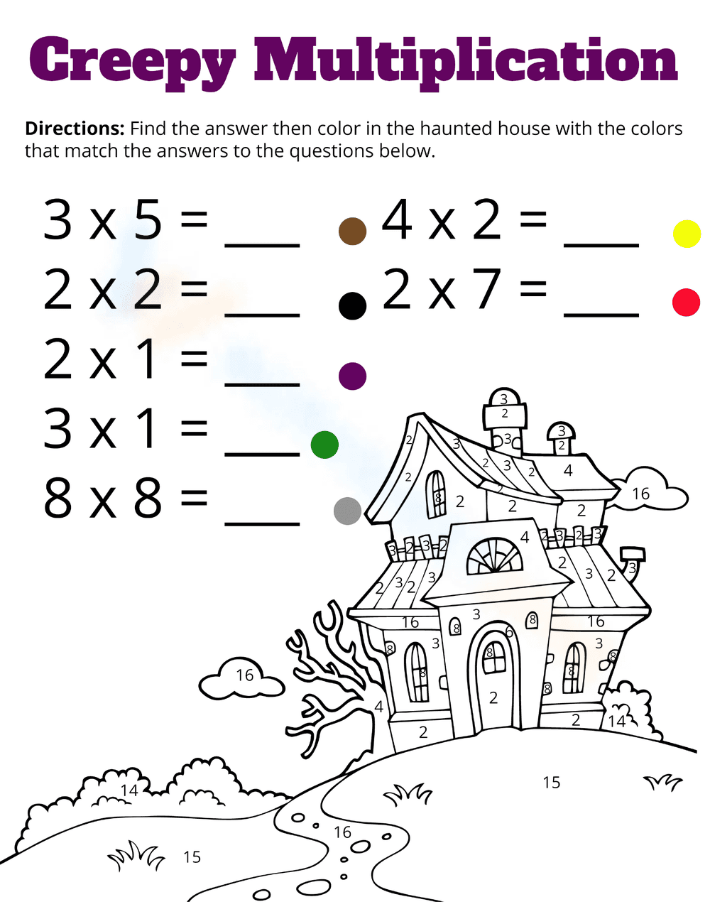 Creepy Halloween Multiplication Worksheet - Page 1