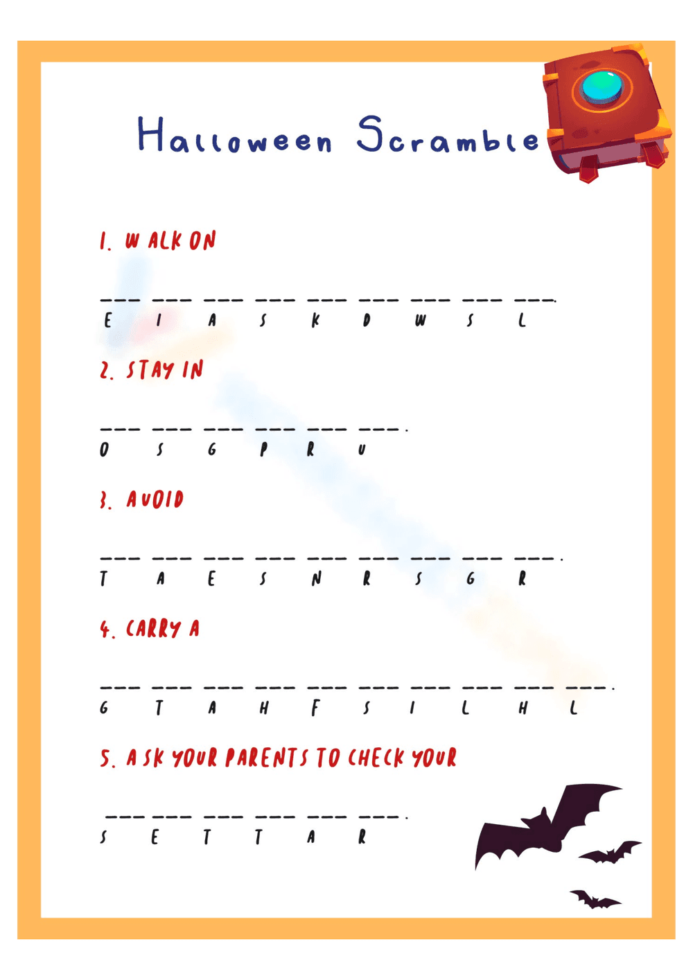 Halloween Word Scramble Puzzle - Page 1