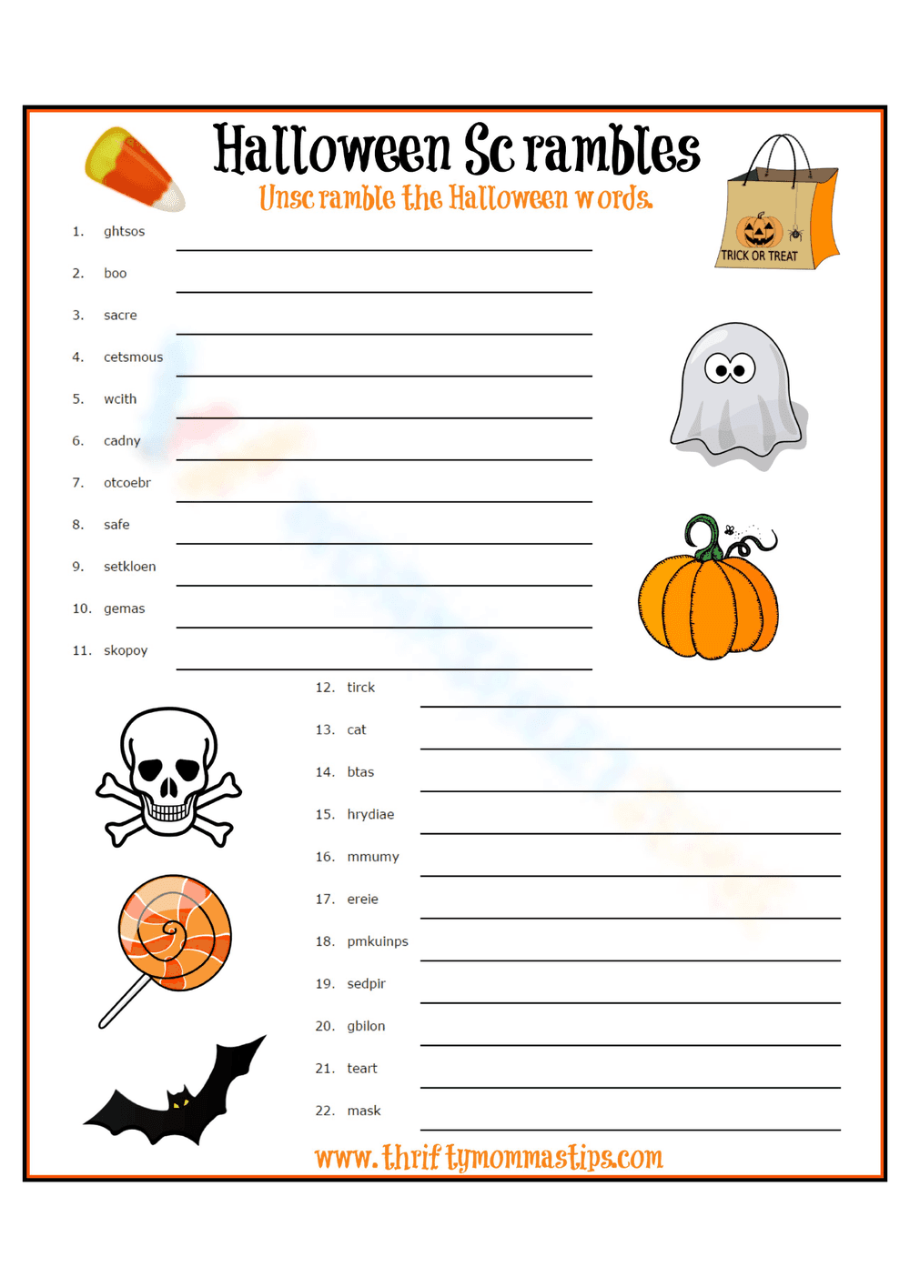Solve Halloween Word Scrambles Puzzle - Page 1