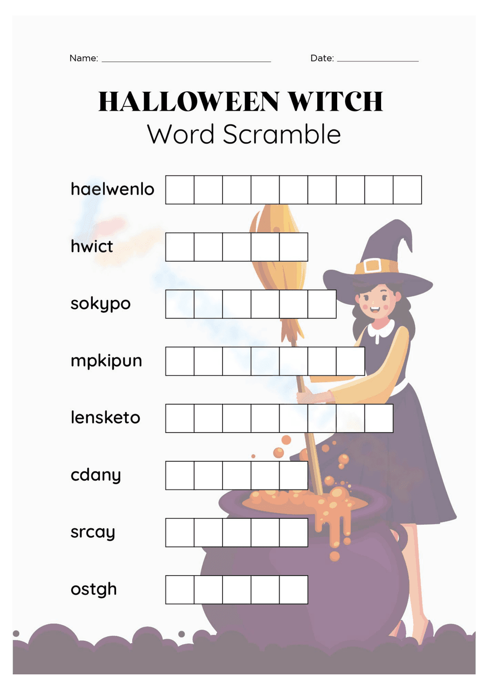 Halloween Witch Word Scramble - Page 1