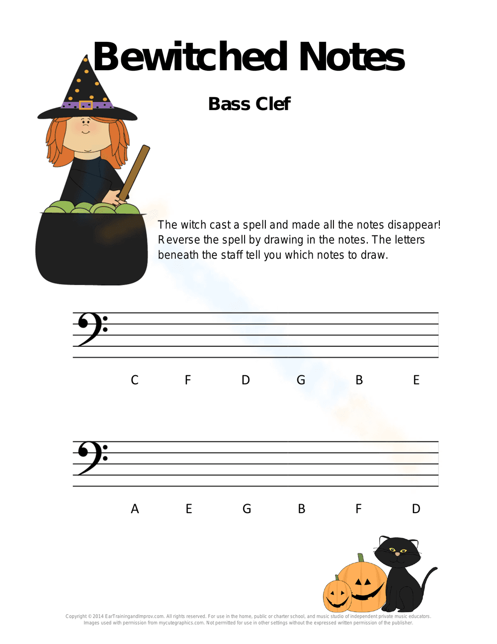 Bewitched Notes Music Worksheet - Page 1