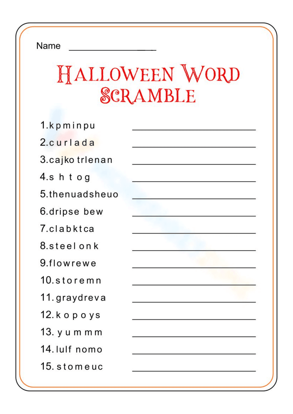 Engaging Halloween Word Scramble Worksheet - Page 1