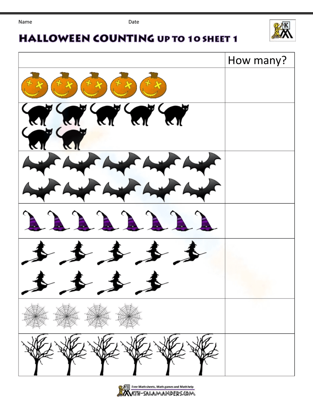 Practice Halloween Counting to Ten - Page 1