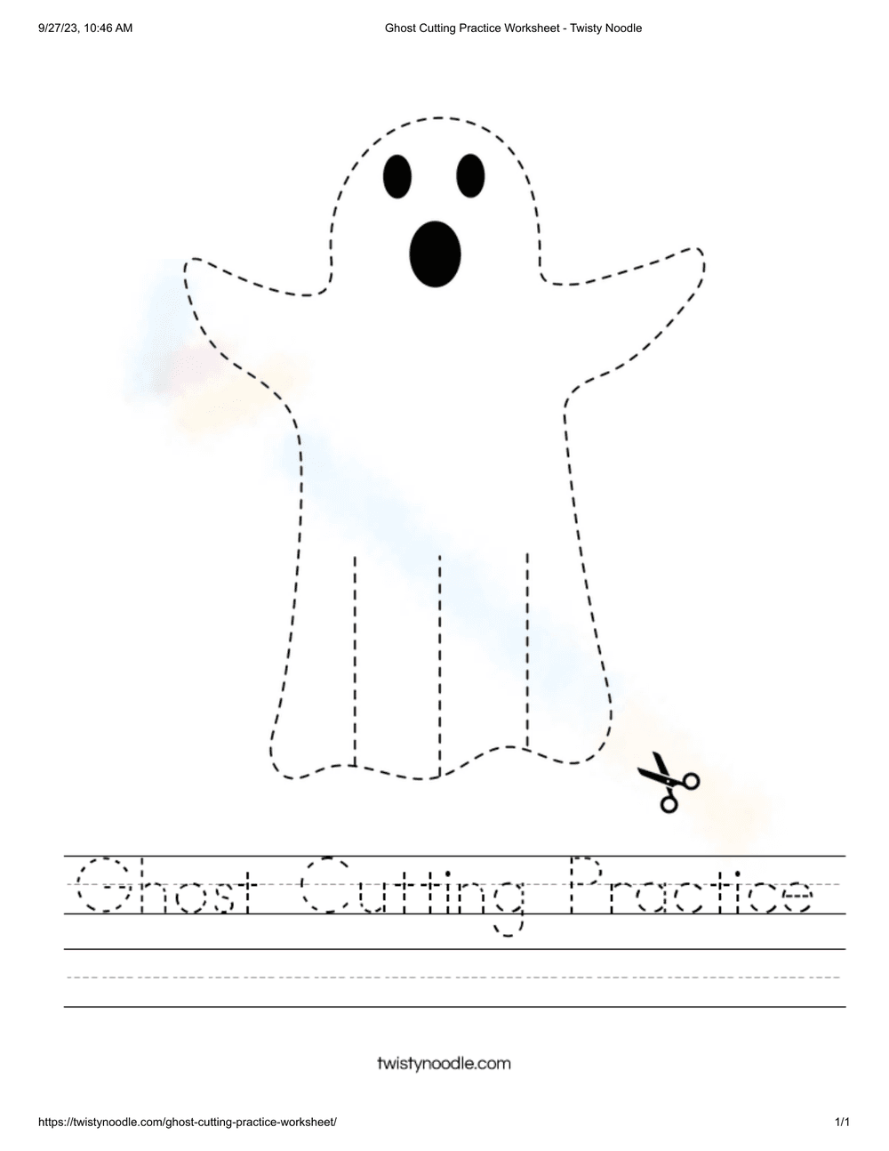 Ghost Cutting Practice Worksheet | Grade K-1 Essential - Page 1