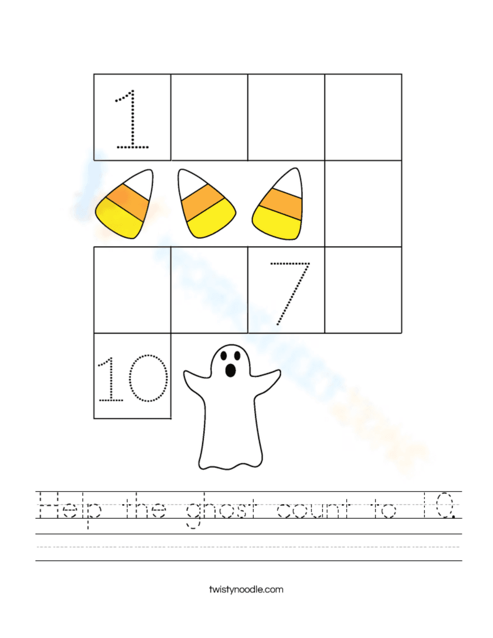Ghost Count to 10: A Halloween Counting Worksheet - Page 1