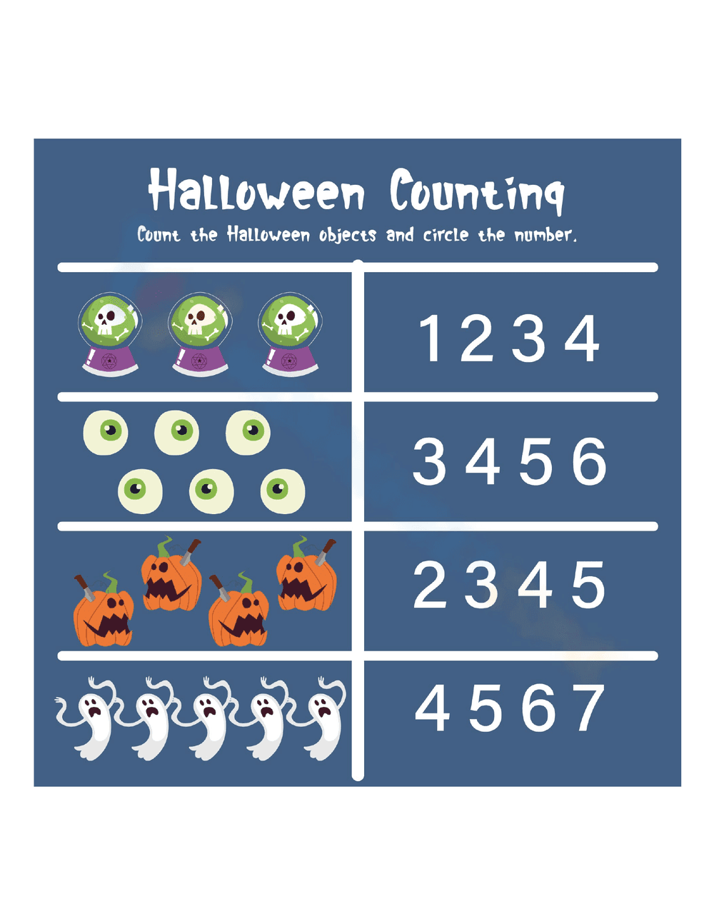 Printable Halloween Counting Worksheet | Grade K - Page 1