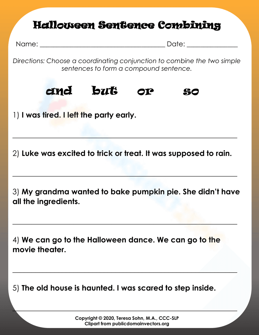 Printable Sentence Combining Worksheet | Grade 1-2 - Page 1