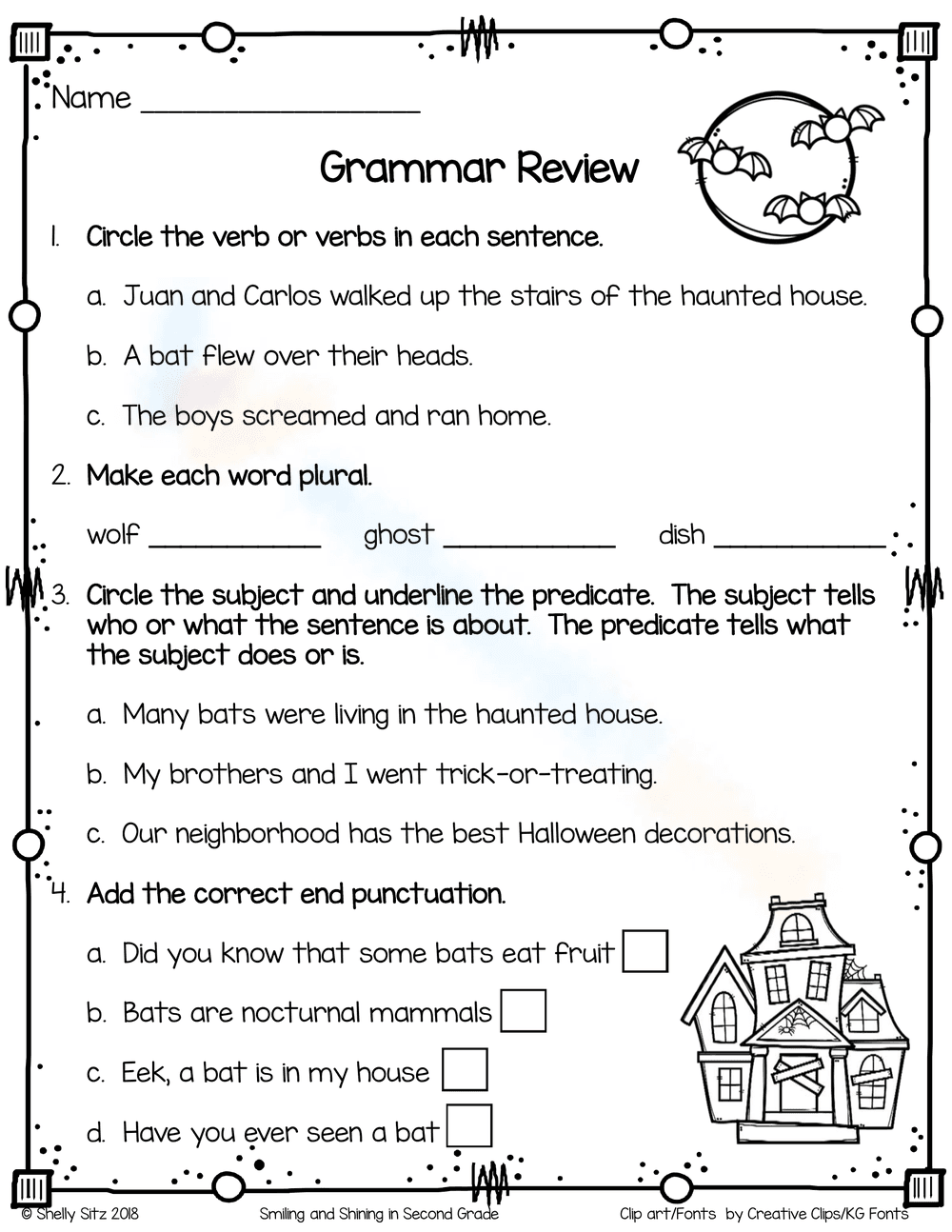 Halloween Grammar Review | Printable Grade 2 Worksheet - Page 1