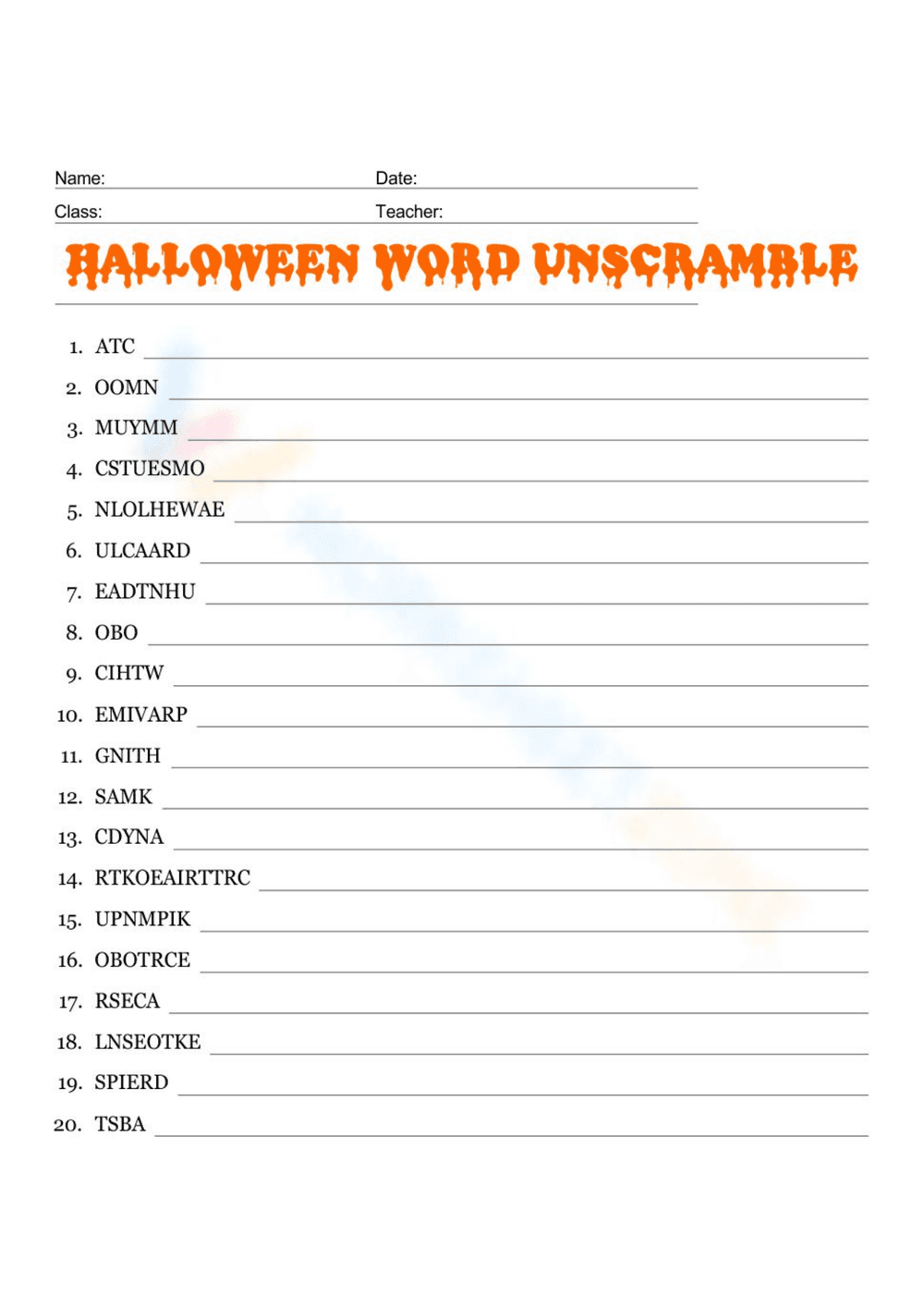Halloween Word Unscramble Challenge - Page 1