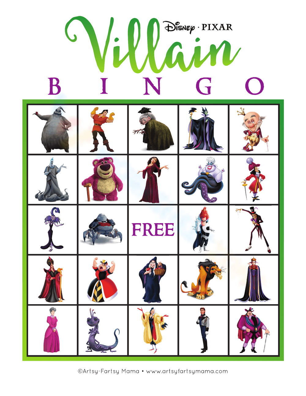 Fun Villain Bingo Card for Kids - Page 1