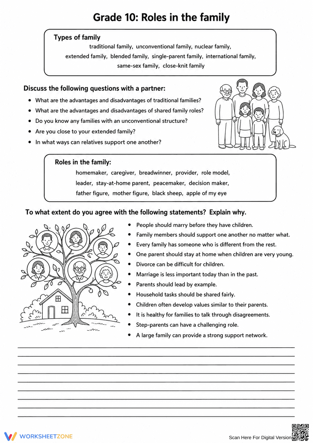 Family Roles & Dynamics Worksheet | Grade 10 Essential - Page 1