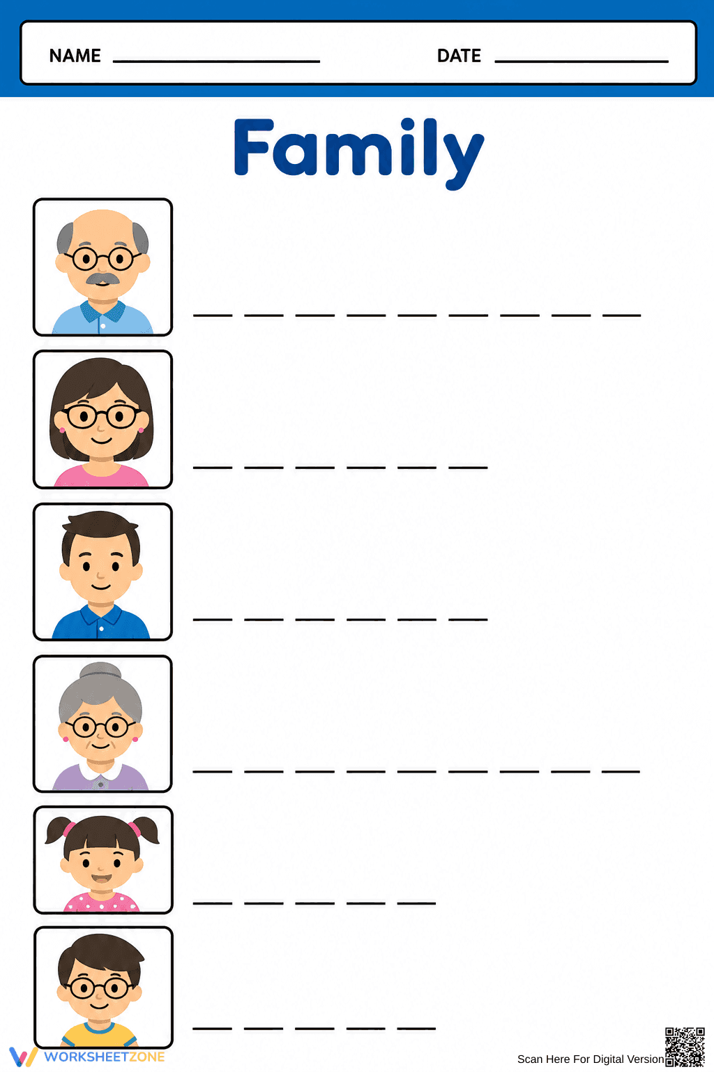 Printable Family Spelling Worksheet | Grade K-1 English - Page 1