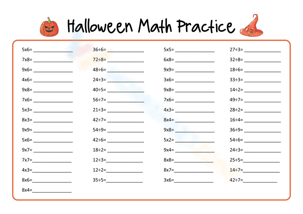 Halloween Math Practice Worksheet - Page 1