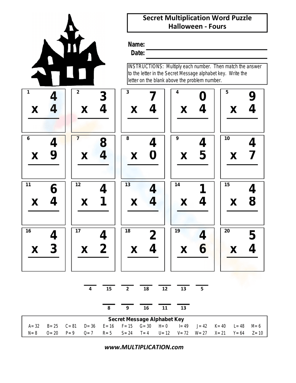 Solve the Secret Multiplication Word Puzzle - Page 1