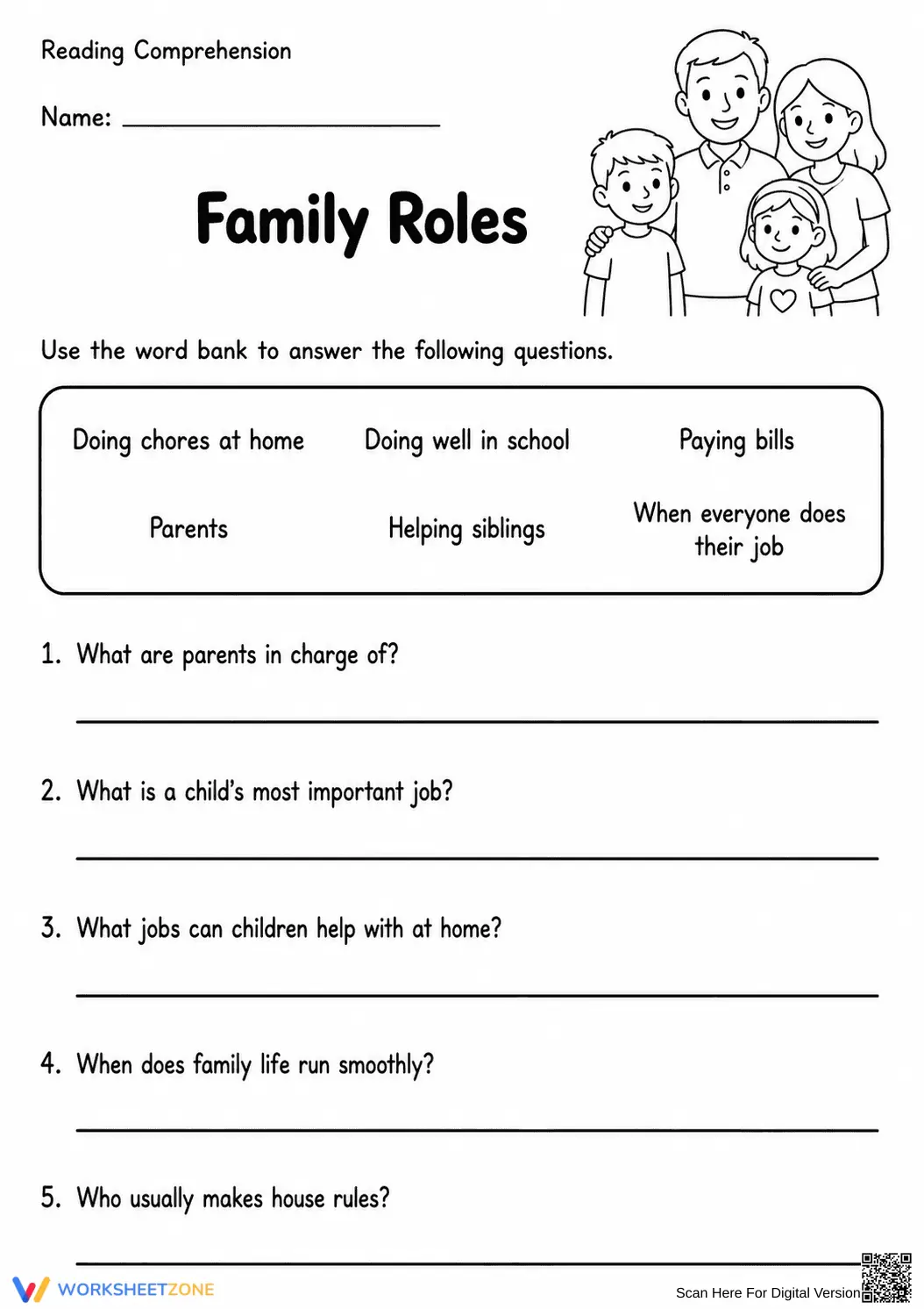 Grade 2 Family Roles — Printable No-Prep Worksheet - Page 1